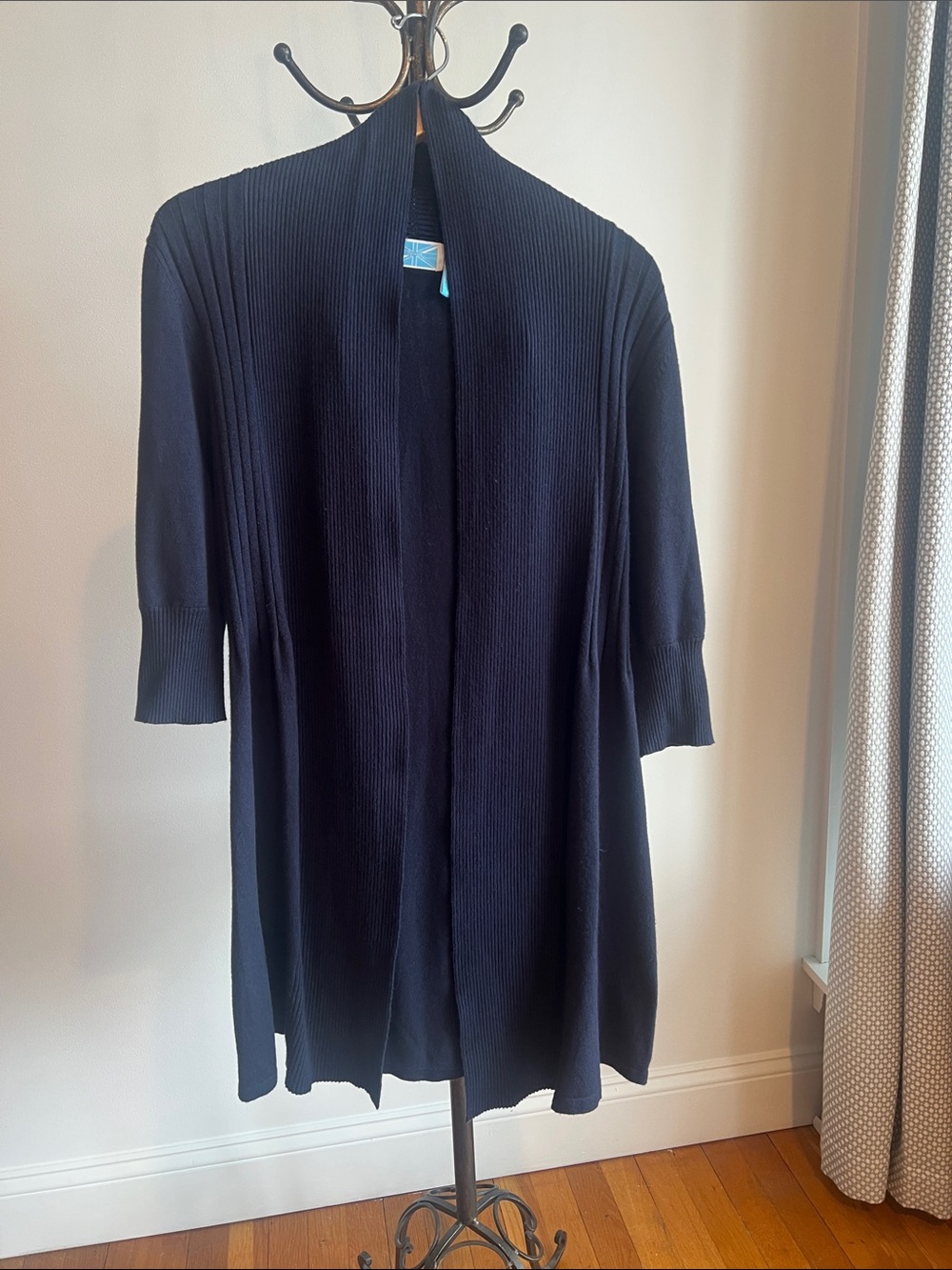 Women’s Navy Open-Front Ribbed Duster Cardigan